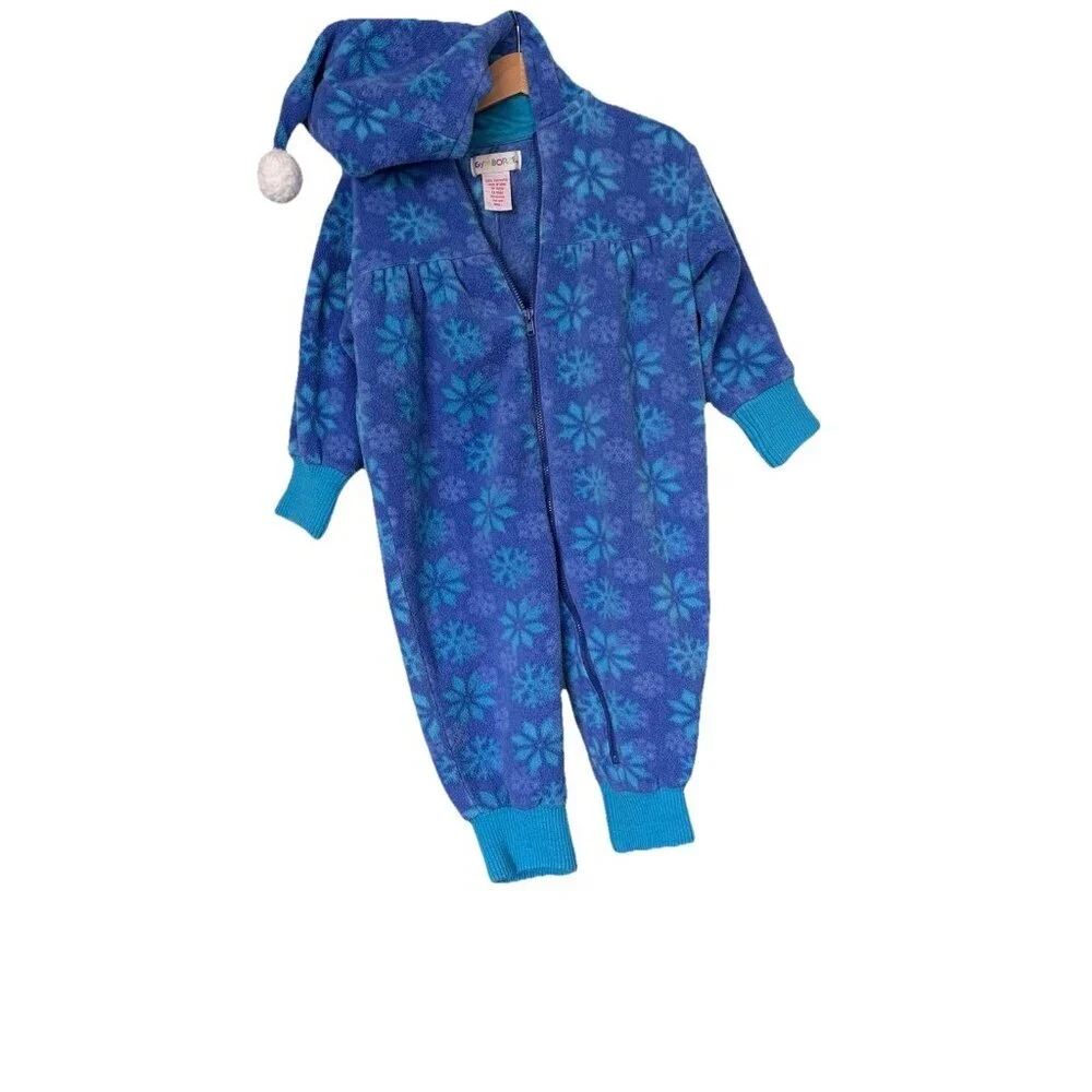 VTG 90s Gymboree Rainbow Tag Fleece Jumpsuit Snowflake Romper Coverall‎ Small